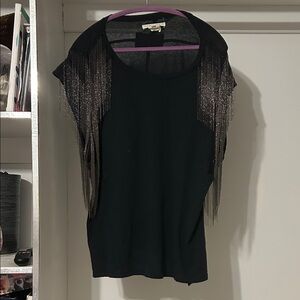 Free People Black Top with Silver Fringe